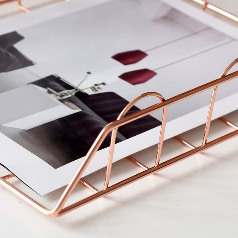 Jolitac Rose Gold 4-Tier Stackable Paper Tray Desk Organizer, Workspace Decorative Stacking Rack Supplies Holder, Metal Letter Trays for File Documents in Home & Office (Rose Gold) - Image 4